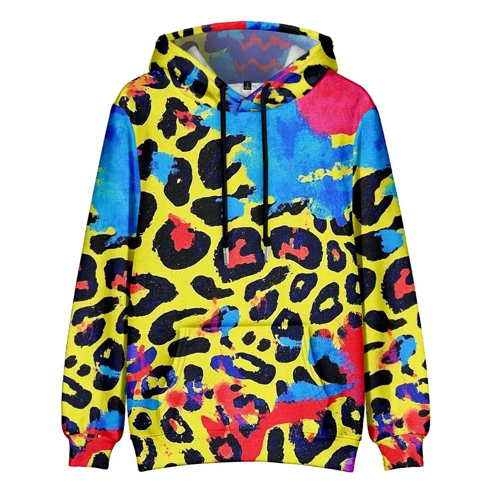 Colorful Animal Print Hoodie for Men Abstract Leopard Streetwear Pullover Bold Graphic Sweatshirt for Night Out & Casual Wear - Jungle Line