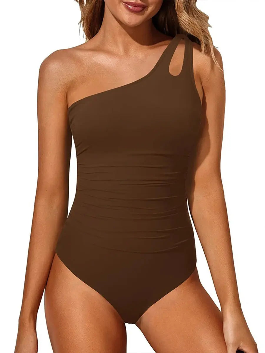 Leopard Swimsuit Women One Piece One Shoulder Swimwear Jungle Line