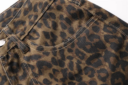 Leopard Print Jeans for Women High Waisted Y2k Retro Fashion Streetwear Denim Pants Hip Hop Straight Wide Leg Baggy Jeans - Jungle Line