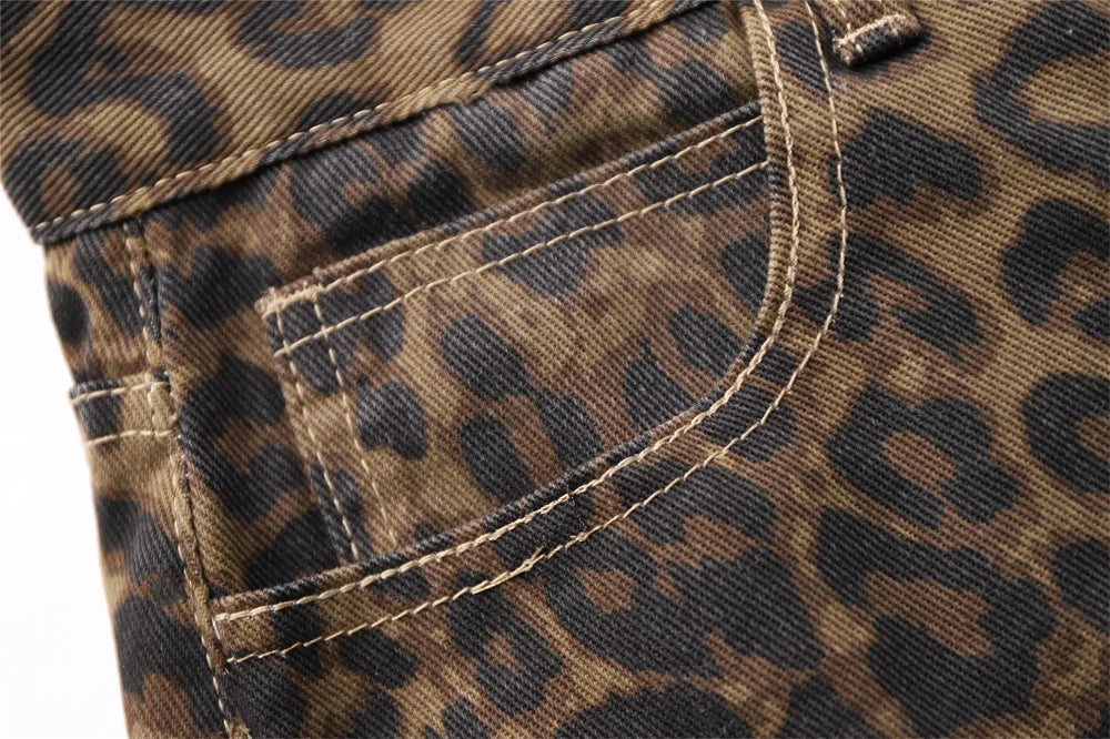 Leopard Print Jeans for Women High Waisted Y2k Retro Fashion Streetwear Denim Pants Hip Hop Straight Wide Leg Baggy Jeans - Jungle Line