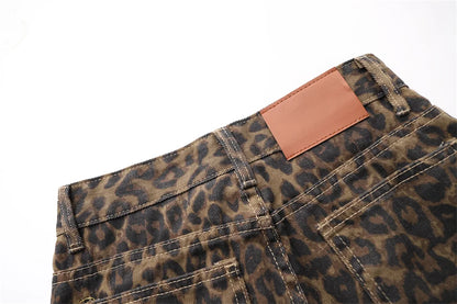 Leopard Print Jeans for Women High Waisted Y2k Retro Fashion Streetwear Denim Pants Hip Hop Straight Wide Leg Baggy Jeans - Jungle Line