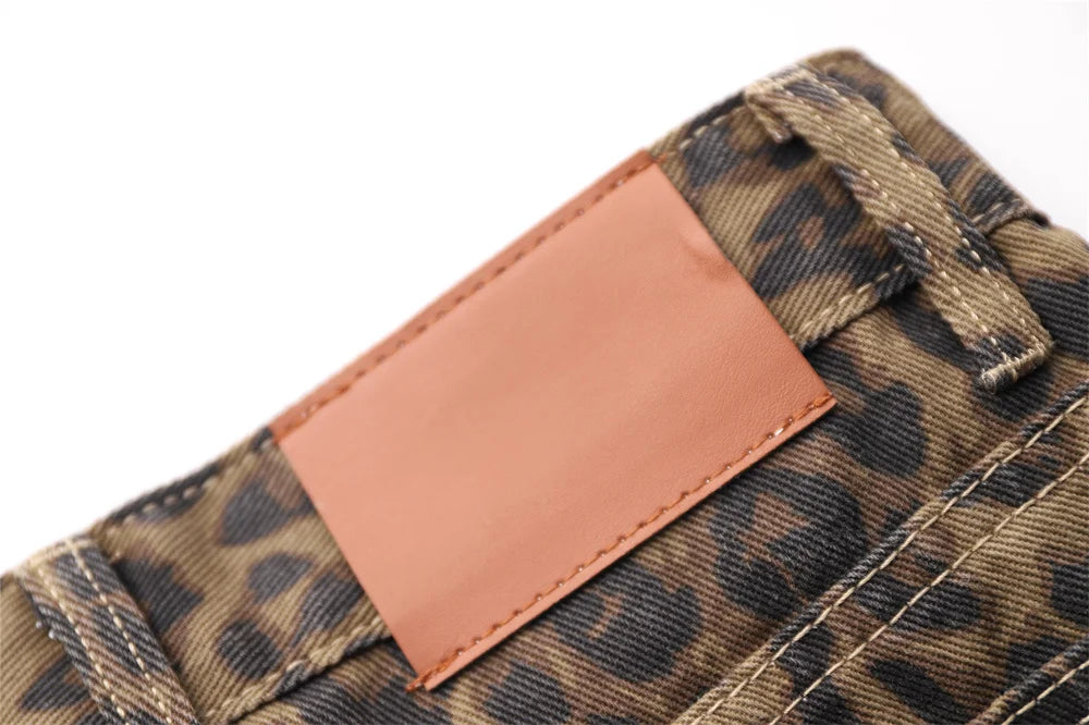 Leopard Print Jeans for Women High Waisted Y2k Retro Fashion Streetwear Denim Pants Hip Hop Straight Wide Leg Baggy Jeans - Jungle Line