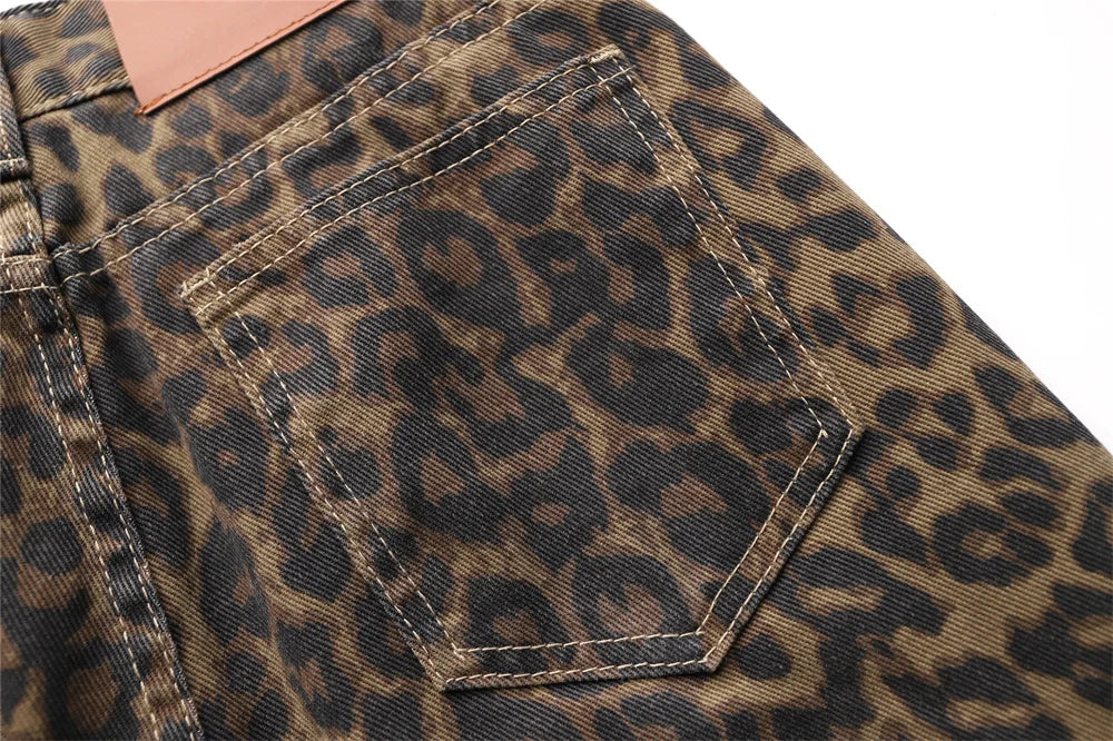 Leopard Print Jeans for Women High Waisted Y2k Retro Fashion Streetwear Denim Pants Hip Hop Straight Wide Leg Baggy Jeans - Jungle Line