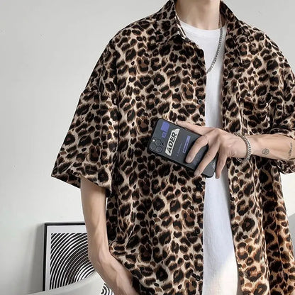 Fashion Casual Streetwear Korean Leopard Loose Button Jungle Line