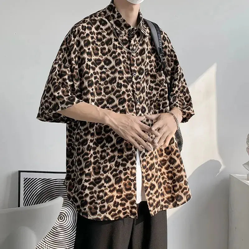 Fashion Casual Streetwear Korean Leopard Loose Button Jungle Line