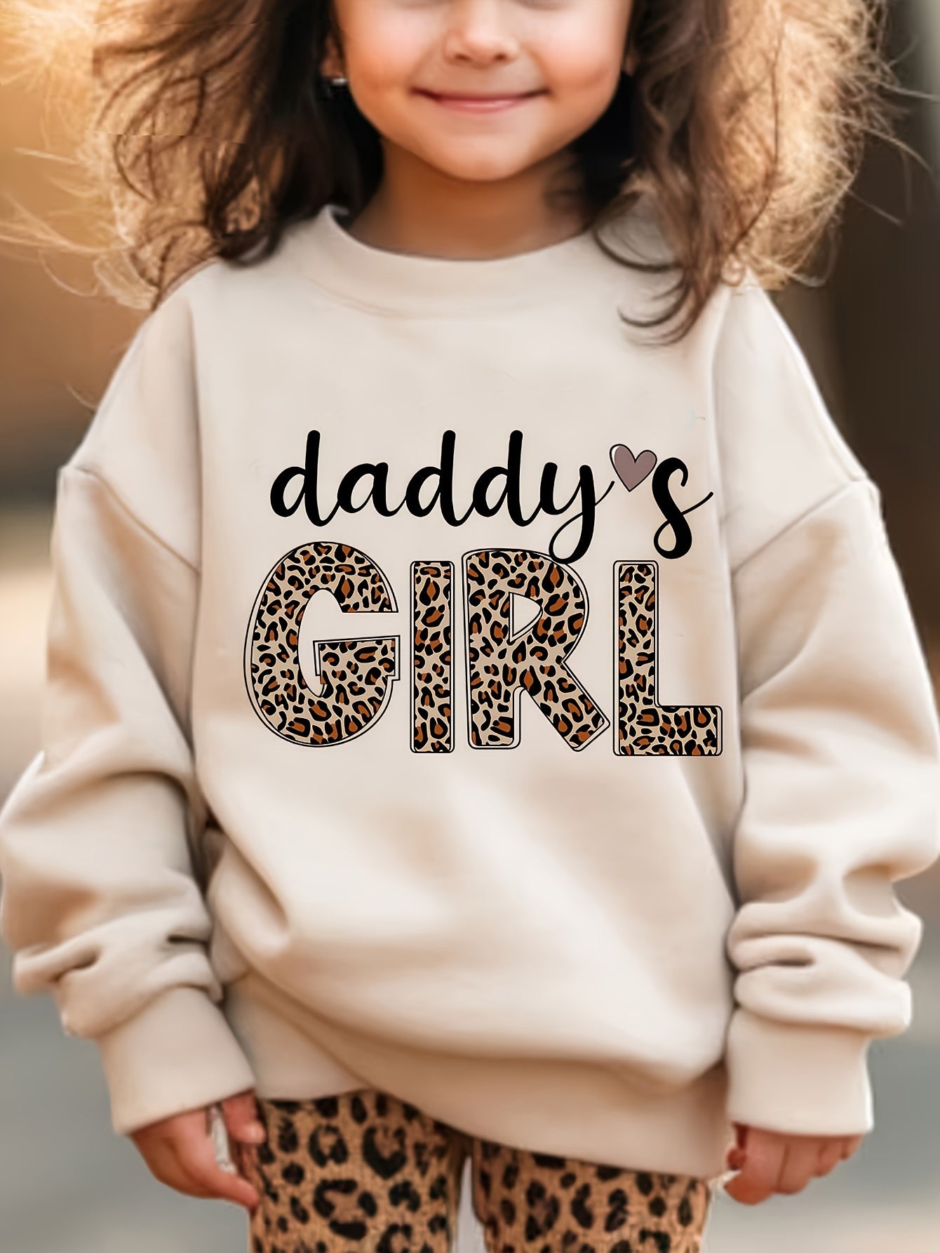 Sweatshirt casual pour fille avec imprimé léopard et lettres, en tissu stretch épais, idéal pour toutes saisons, Jungle Line.