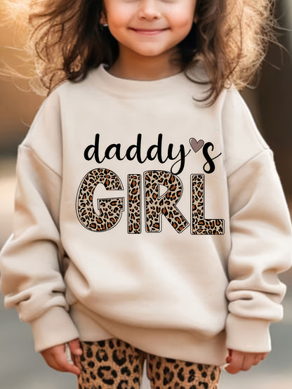 Sweatshirt casual pour fille avec imprimé léopard et lettres, en tissu stretch épais, idéal pour toutes saisons, Jungle Line.