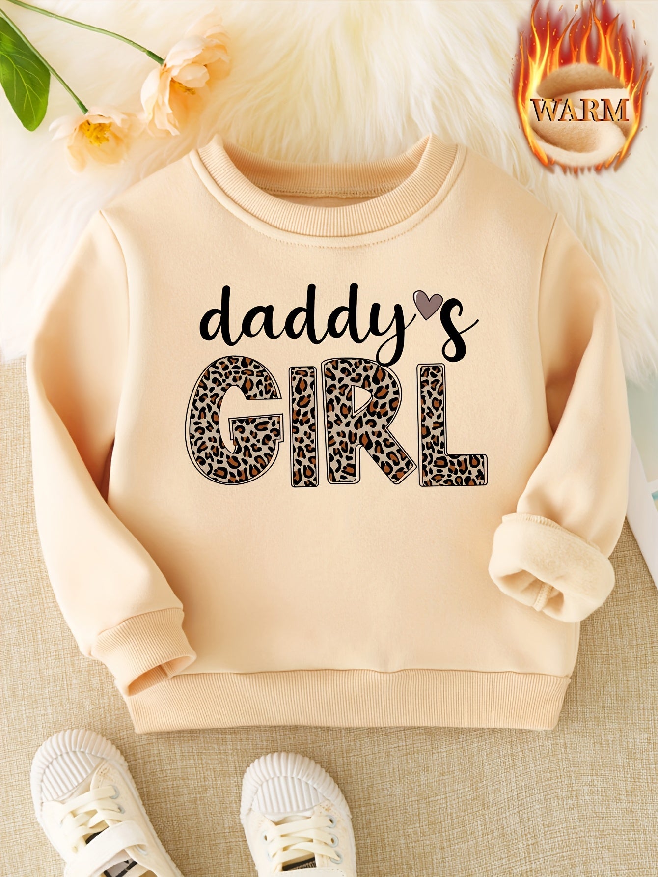 Sweatshirt décontracté Jungle Line pour fille, imprimé léopard et lettres, col rond, tissu stretch épais, parfait pour toutes saisons.