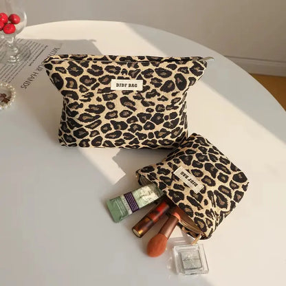 Fashion Leopard Print Women'S Makeup Bag Large-Capacity Cosmetics Skin Care Product Storage Bag Toiletry Bag Portable Liner Bag