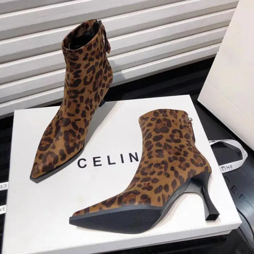 Leopard Women Boots Sexy Pointed Toe Shoes High Heels Chelsea Boots 2025 Winter Fashion Pumps Suede Short Boots Mujer Zapatos - Jungle Line