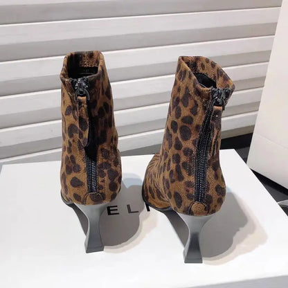 Leopard Women Boots Sexy Pointed Toe Shoes High Heels Chelsea Boots 2025 Winter Fashion Pumps Suede Short Boots Mujer Zapatos - Jungle Line