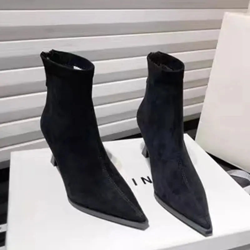 Leopard Women Boots Sexy Pointed Toe Shoes High Heels Chelsea Boots 2025 Winter Fashion Pumps Suede Short Boots Mujer Zapatos - Jungle Line