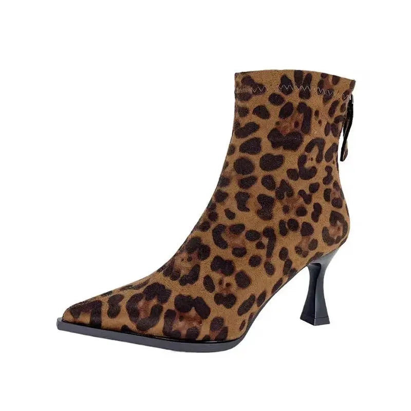 Leopard Women Boots Sexy Pointed Toe Shoes High Heels Chelsea Boots 2025 Winter Fashion Pumps Suede Short Boots Mujer Zapatos - Jungle Line