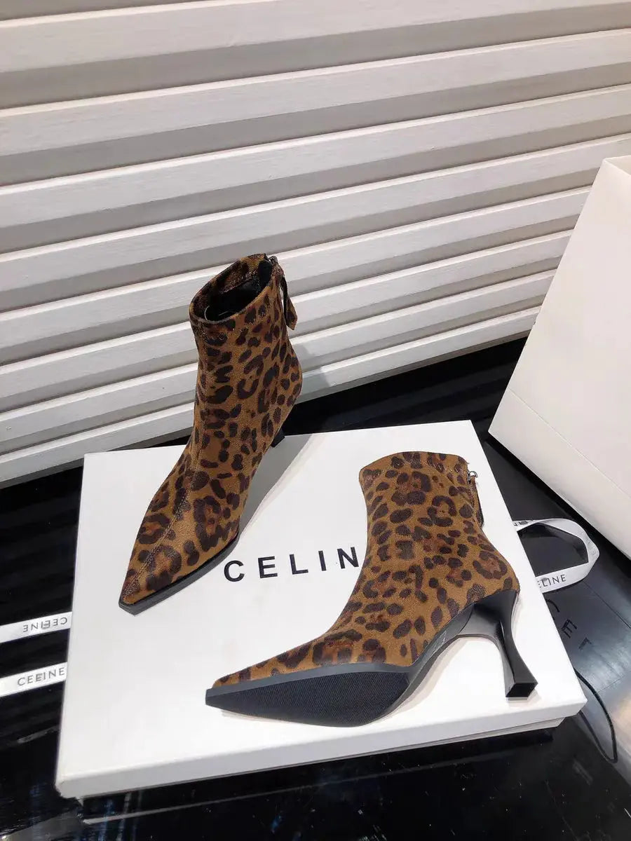Leopard Women Boots Sexy Pointed Toe Shoes High Heels Chelsea Boots 2025 Winter Fashion Pumps Suede Short Boots Mujer Zapatos - Jungle Line