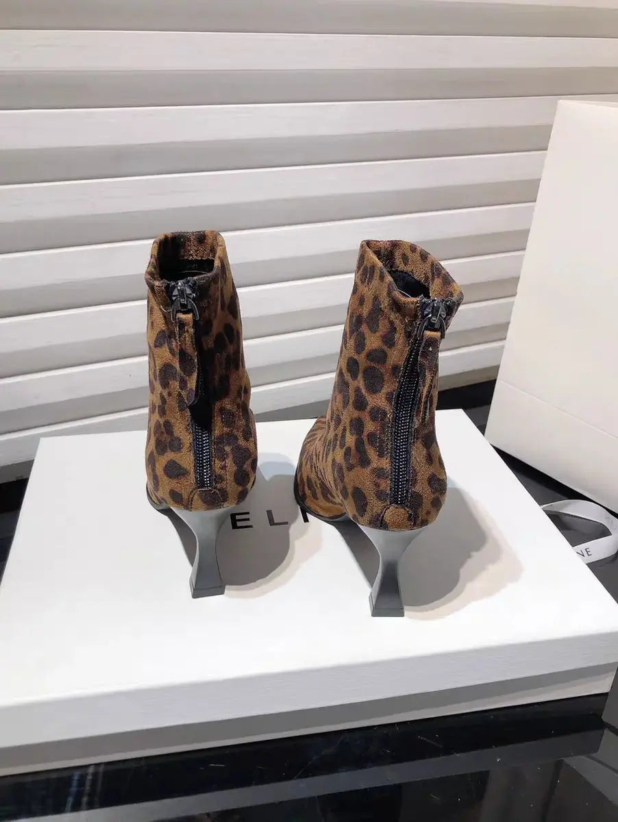 Leopard Women Boots Sexy Pointed Toe Shoes High Heels Chelsea Boots 2025 Winter Fashion Pumps Suede Short Boots Mujer Zapatos - Jungle Line