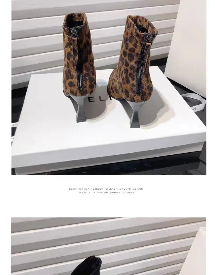 Leopard Women Boots Sexy Pointed Toe Shoes High Heels Chelsea Boots 2025 Winter Fashion Pumps Suede Short Boots Mujer Zapatos - Jungle Line