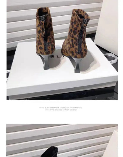 Leopard Women Boots Sexy Pointed Toe Shoes High Heels Chelsea Boots 2025 Winter Fashion Pumps Suede Short Boots Mujer Zapatos - Jungle Line
