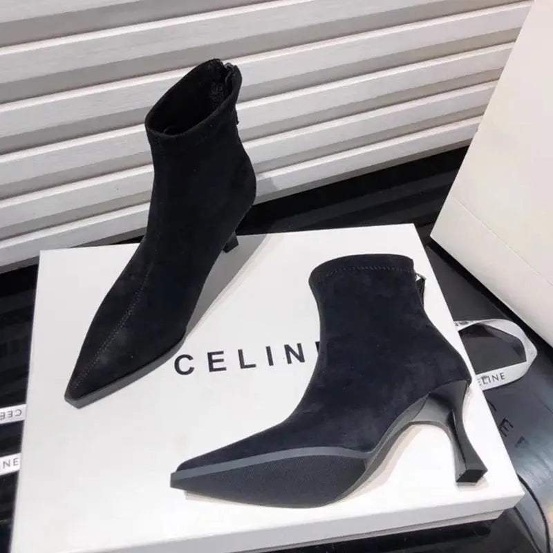 Leopard Women Boots Sexy Pointed Toe Shoes High Heels Chelsea Boots 2025 Winter Fashion Pumps Suede Short Boots Mujer Zapatos - Jungle Line