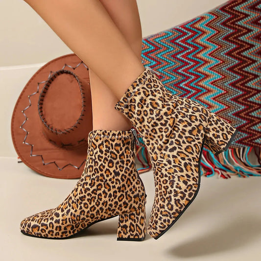 Plus Size Fashion Leopard Ankle Boots for Women Jungle Line