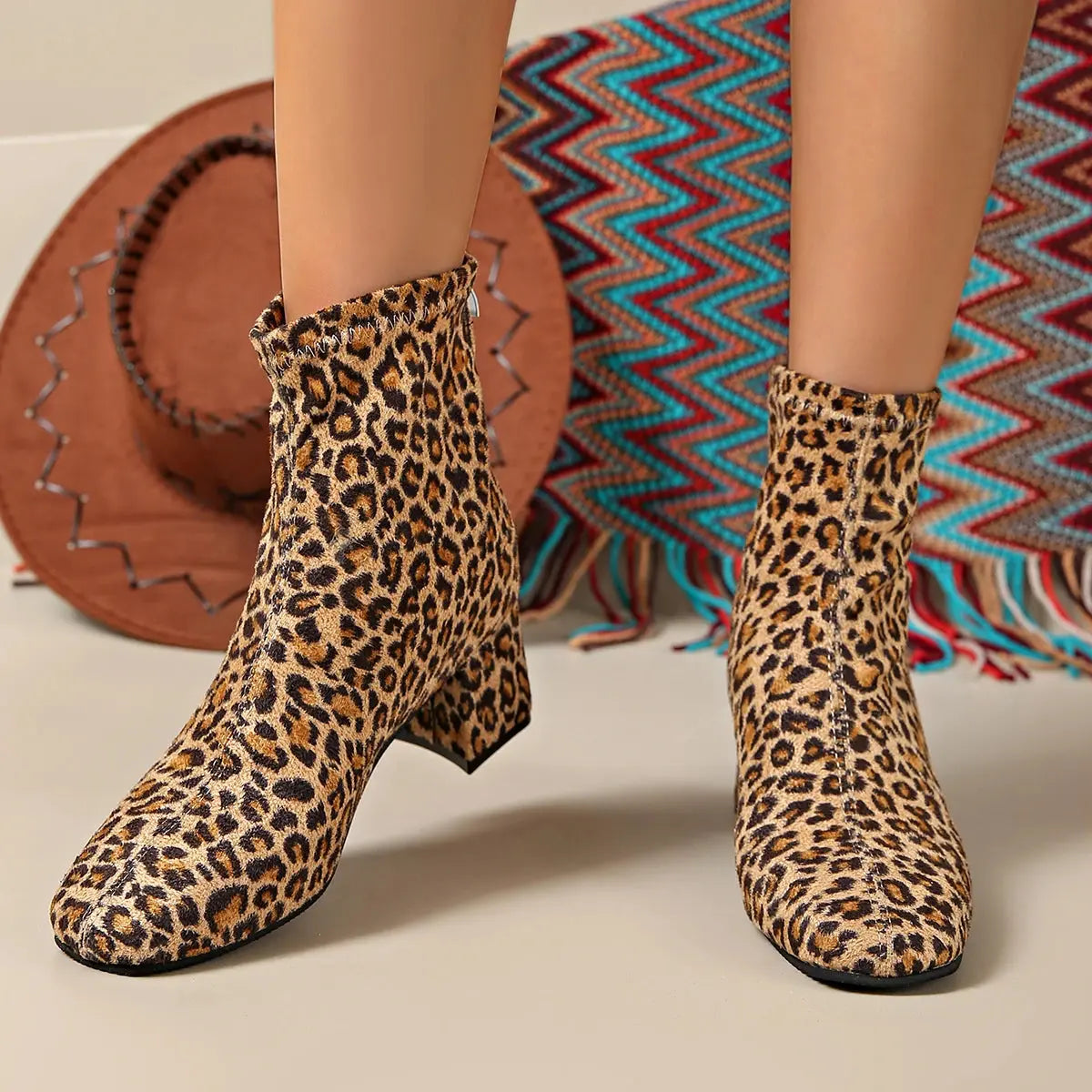 Plus Size Fashion Leopard Ankle Boots for Women Jungle Line