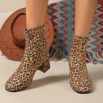 Plus Size Fashion Leopard Ankle Boots for Women Jungle Line