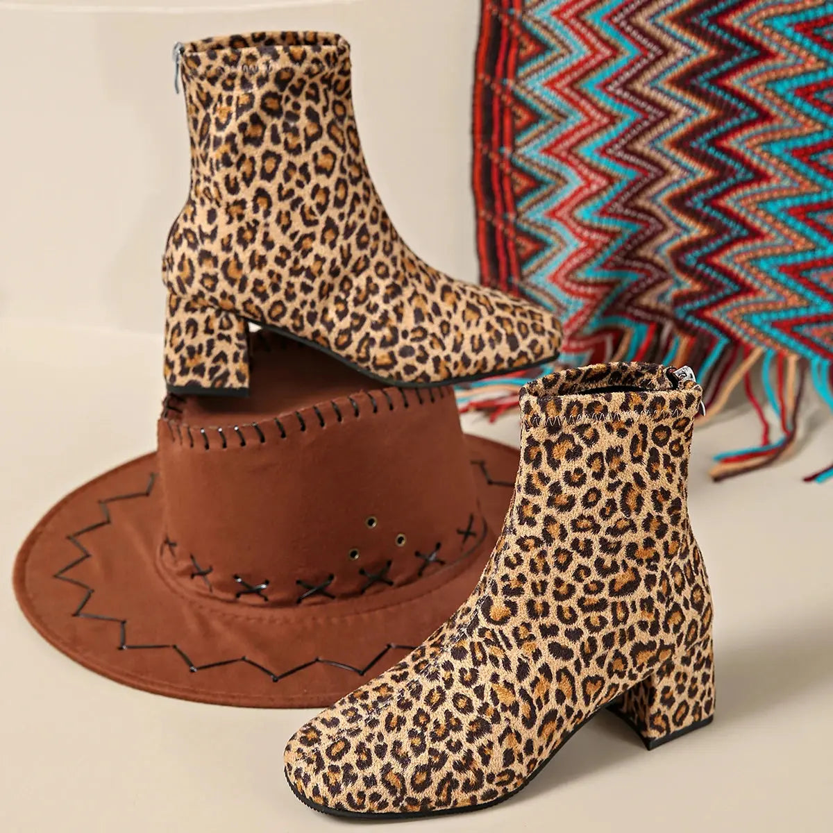 Plus Size Fashion Leopard Ankle Boots for Women Jungle Line