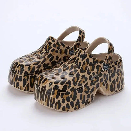 Leopard Thick Bottom Clogs for Women Closed Toe Chunky Platform Sandals Woman Summer 2025 Super High Wedge Heel Slippers Female - Jungle Line