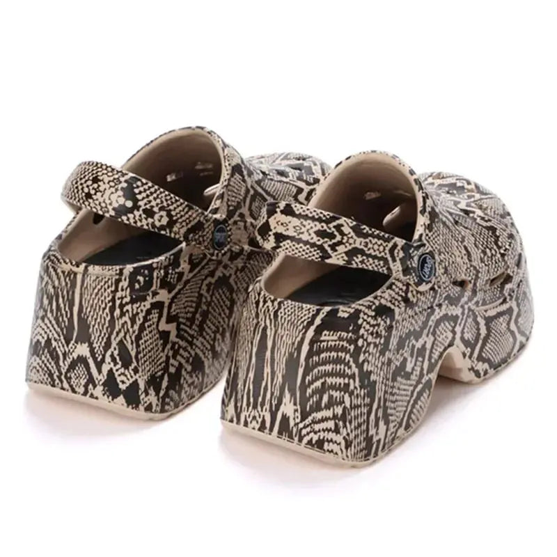 Leopard Thick Bottom Clogs for Women Closed Toe Chunky Platform Sandals Woman Summer 2025 Super High Wedge Heel Slippers Female - Jungle Line