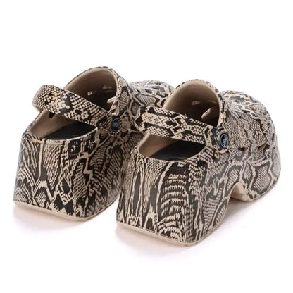 Leopard Thick Bottom Clogs for Women Closed Toe Chunky Platform Sandals Woman Summer 2025 Super High Wedge Heel Slippers Female - Jungle Line