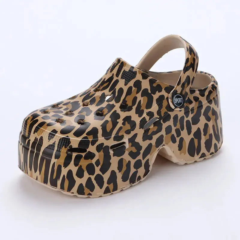 Leopard Thick Bottom Clogs for Women Closed Toe Chunky Platform Sandals Woman Summer 2025 Super High Wedge Heel Slippers Female - Jungle Line