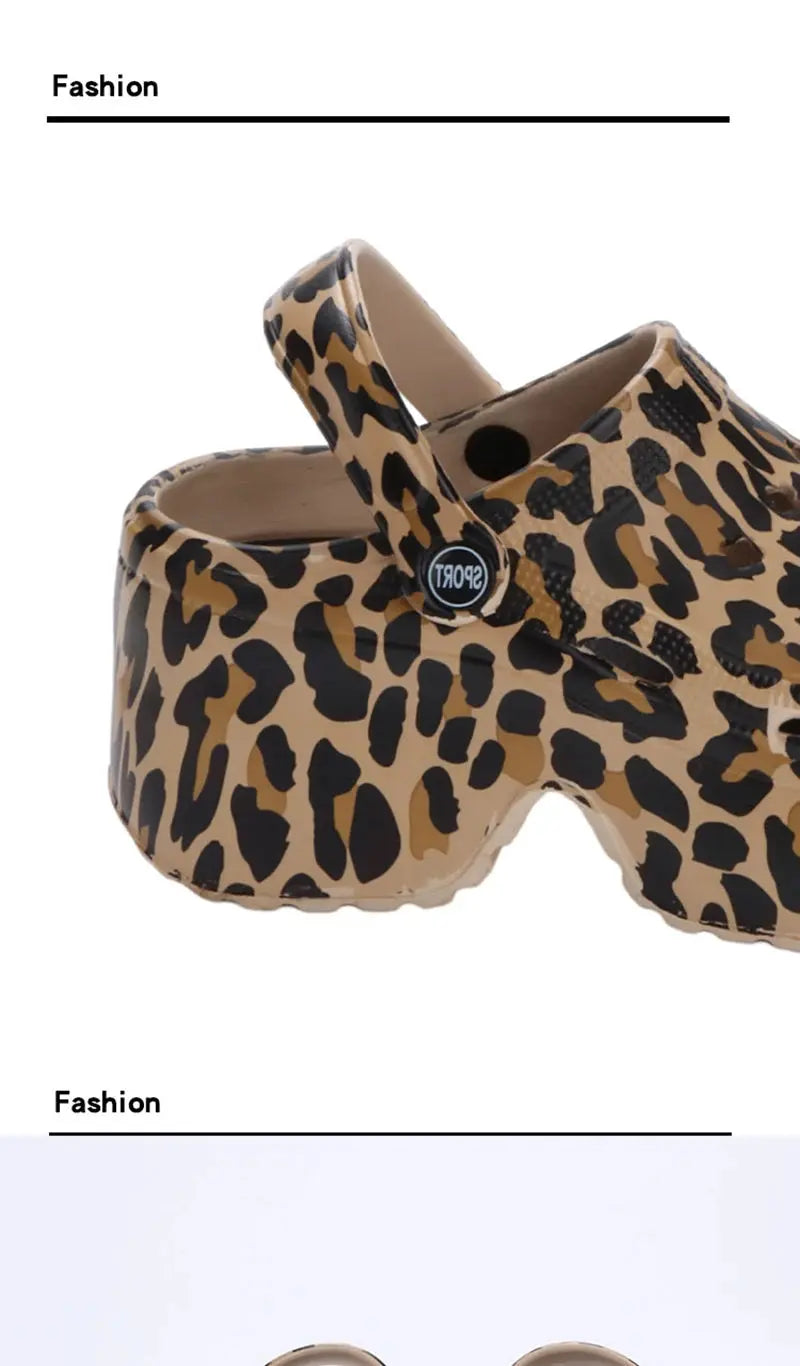 Leopard Thick Bottom Clogs for Women Closed Toe Chunky Platform Sandals Woman Summer 2025 Super High Wedge Heel Slippers Female - Jungle Line