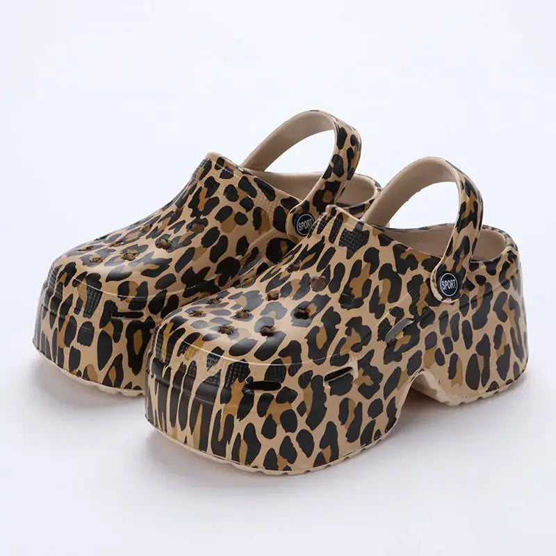 Leopard Thick Bottom Clogs for Women Closed Toe Chunky Platform Sandals Woman Summer 2025 Super High Wedge Heel Slippers Female - Jungle Line