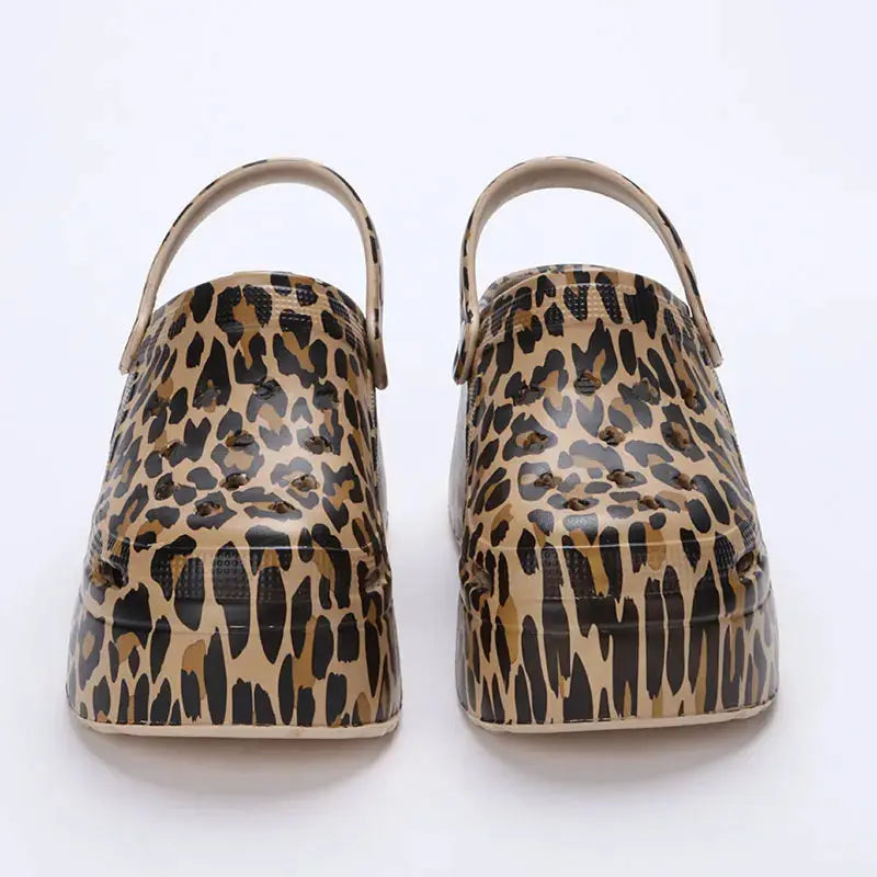 Leopard Thick Bottom Clogs for Women Closed Toe Chunky Platform Sandals Woman Summer 2025 Super High Wedge Heel Slippers Female - Jungle Line