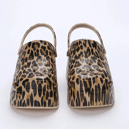 Leopard Thick Bottom Clogs for Women Closed Toe Chunky Platform Sandals Woman Summer 2025 Super High Wedge Heel Slippers Female - Jungle Line