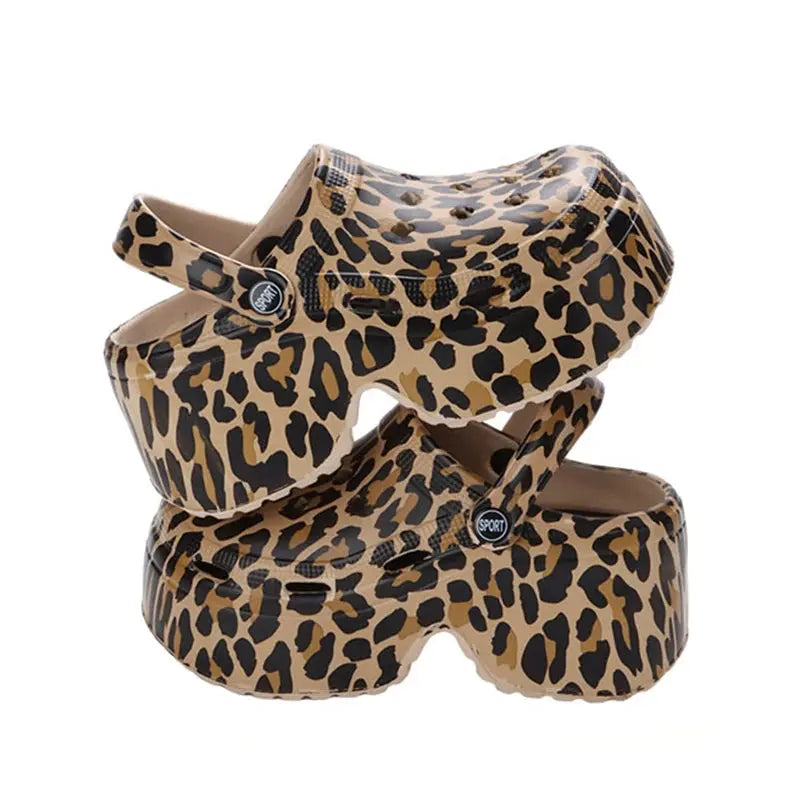 Leopard Thick Bottom Clogs for Women Closed Toe Chunky Platform Sandals Woman Summer 2025 Super High Wedge Heel Slippers Female - Jungle Line