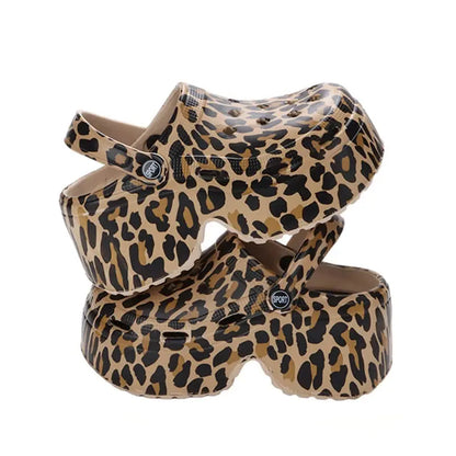 Leopard Thick Bottom Clogs for Women Closed Toe Chunky Platform Sandals Woman Summer 2025 Super High Wedge Heel Slippers Female - Jungle Line