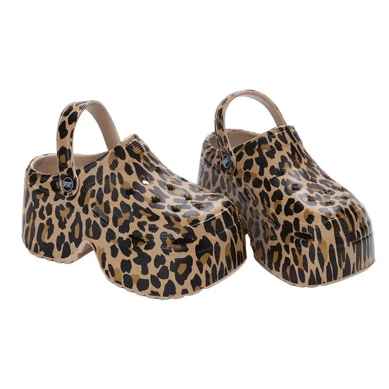 Leopard Thick Bottom Clogs for Women Closed Toe Chunky Platform Sandals Woman Summer 2025 Super High Wedge Heel Slippers Female - Jungle Line