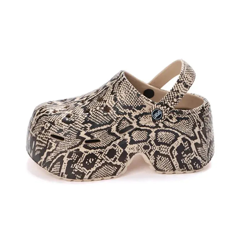 Leopard Thick Bottom Clogs for Women Closed Toe Chunky Platform Sandals Woman Summer 2025 Super High Wedge Heel Slippers Female - Jungle Line