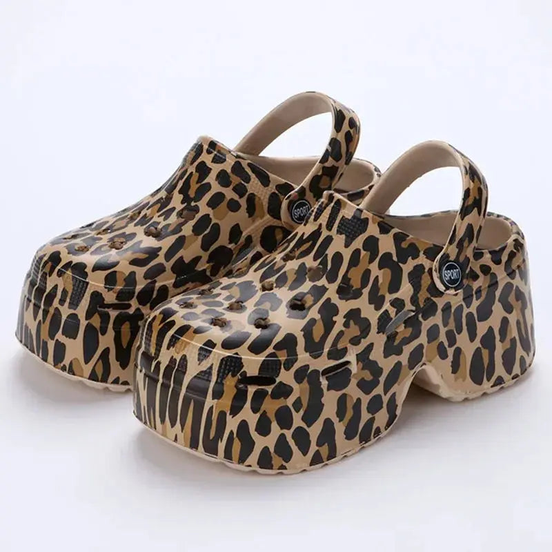 Leopard Thick Bottom Clogs for Women Closed Toe Chunky Platform Sandals Woman Summer 2025 Super High Wedge Heel Slippers Female - Jungle Line