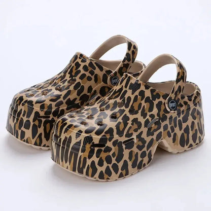 Leopard Thick Bottom Clogs for Women Closed Toe Chunky Platform Sandals Woman Summer 2025 Super High Wedge Heel Slippers Female - Jungle Line