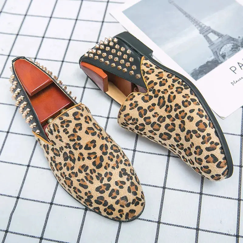 Fashion Leopard Print Loafers Men Large Size Jungle Line