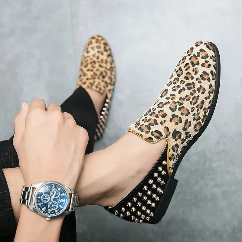 Fashion Leopard Print Loafers Men Large Size Jungle Line