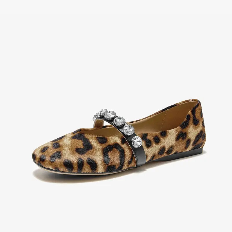 Jungle Line BEAUTODAY women's cowhide penny loafers with round toe, leopard print, stylish and comfortable footwear.