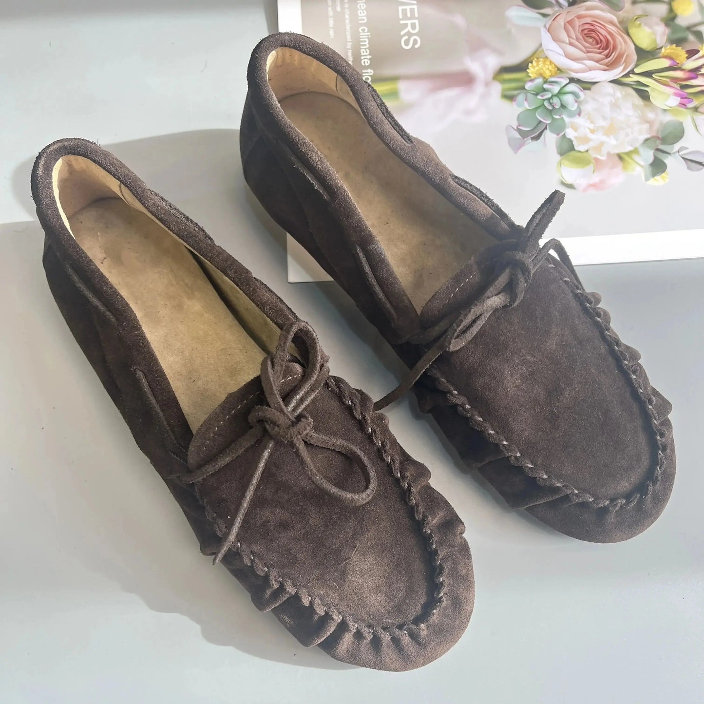 Women's Cowhide Laced Up Loafers Pleated Horse Hair Leopard Print Durable Loafer Stylist Concise Versatile Commuter Single Shoes - Jungle Line