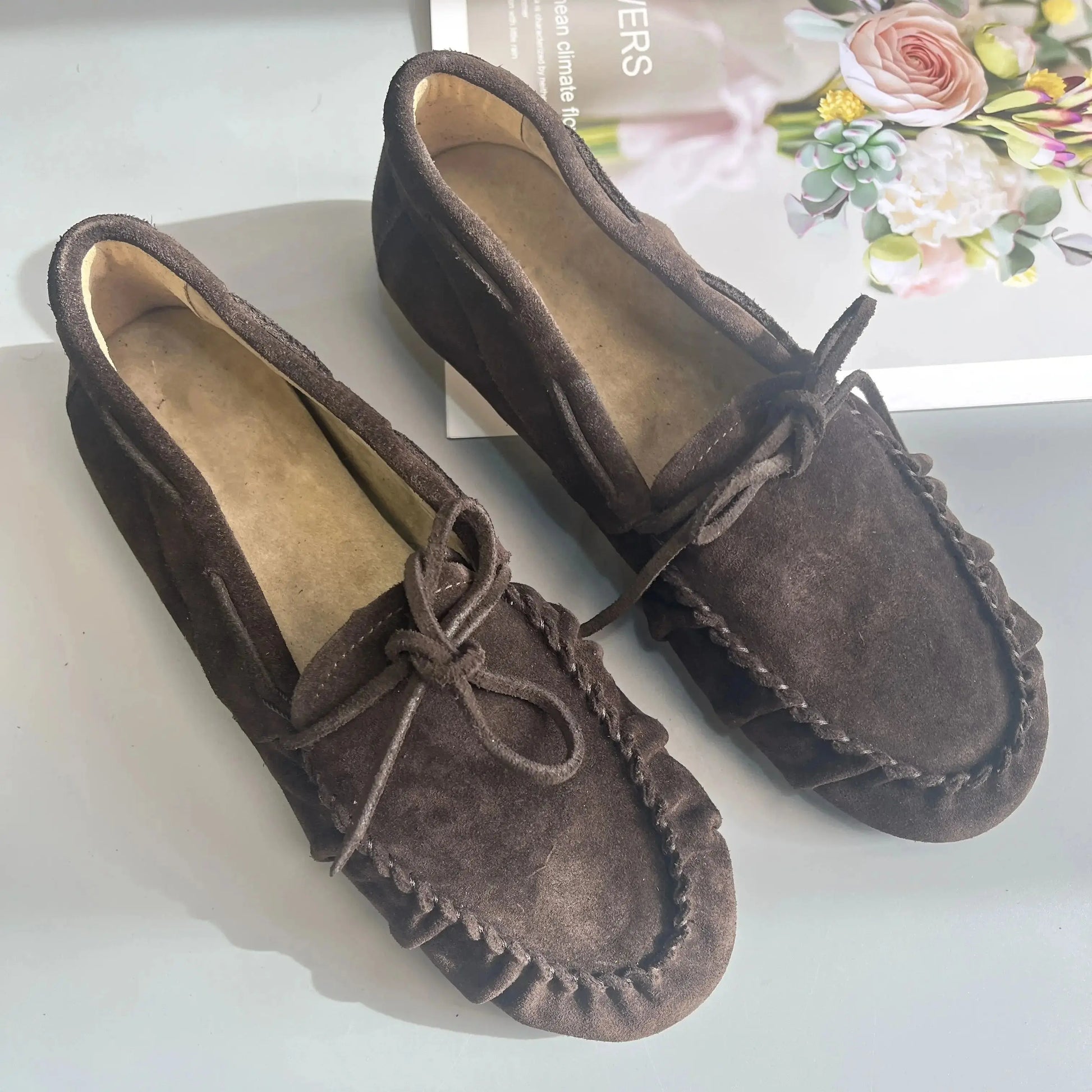 Women's Cowhide Laced Up Loafers Pleated Horse Hair Leopard Print Durable Loafer Stylist Concise Versatile Commuter Single Shoes - Jungle Line