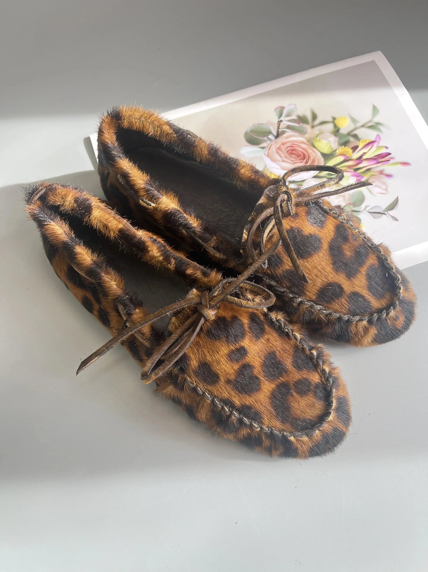 Women's Cowhide Laced Up Loafers Pleated Horse Hair Leopard Print Durable Loafer Stylist Concise Versatile Commuter Single Shoes - Jungle Line