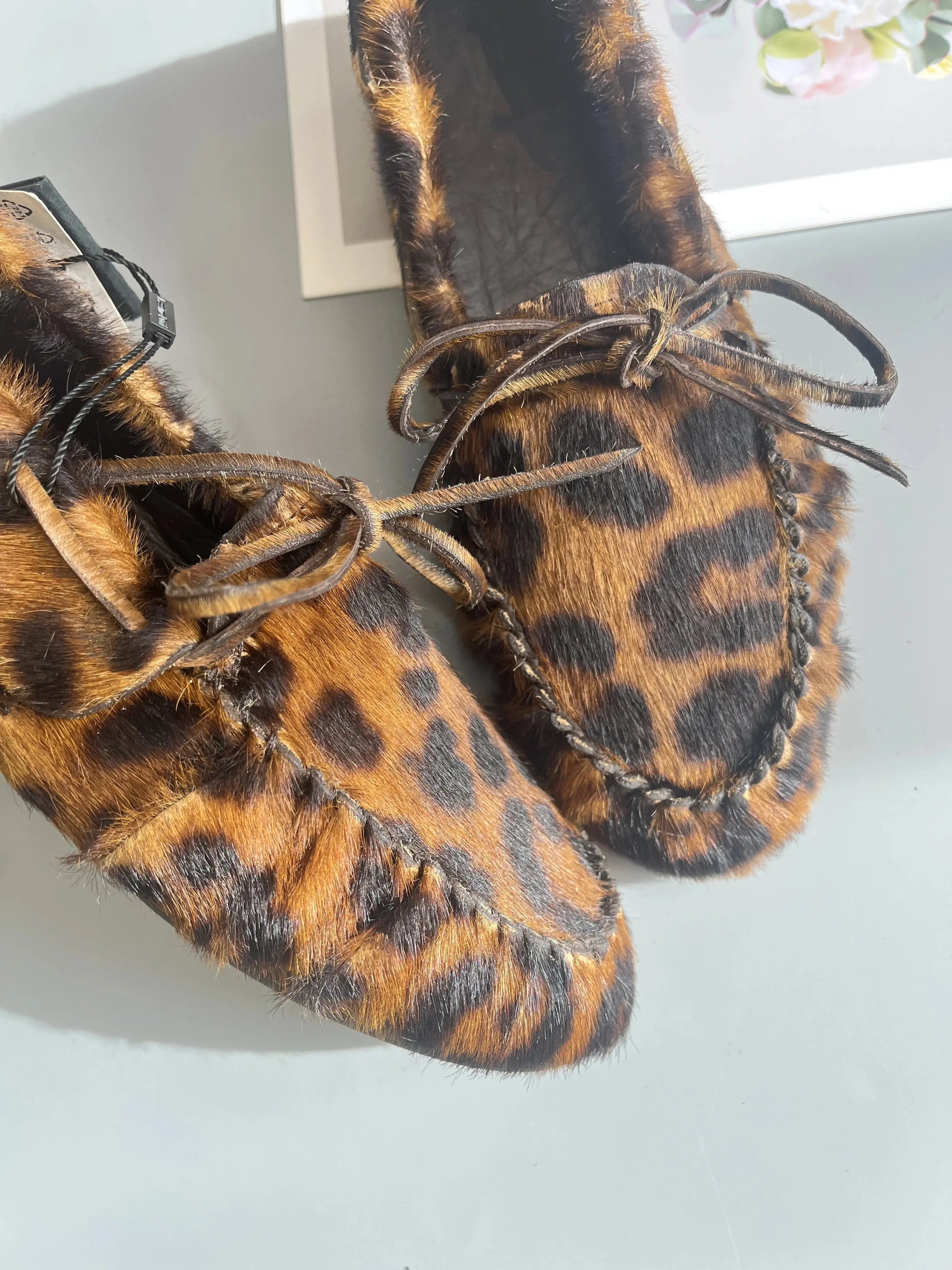 Women's Cowhide Laced Up Loafers Pleated Horse Hair Leopard Print Durable Loafer Stylist Concise Versatile Commuter Single Shoes - Jungle Line