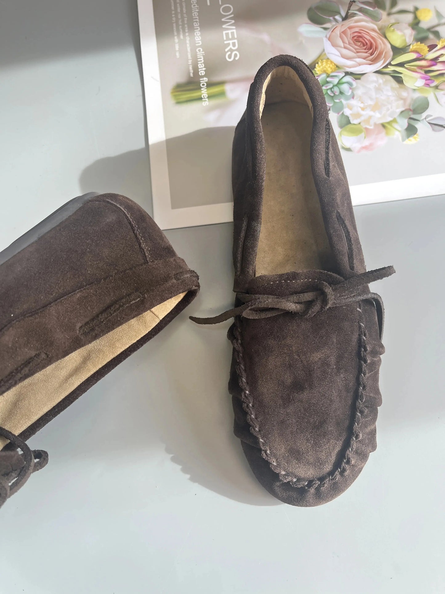 Women's Cowhide Laced Up Loafers Pleated Horse Hair Leopard Print Durable Loafer Stylist Concise Versatile Commuter Single Shoes - Jungle Line