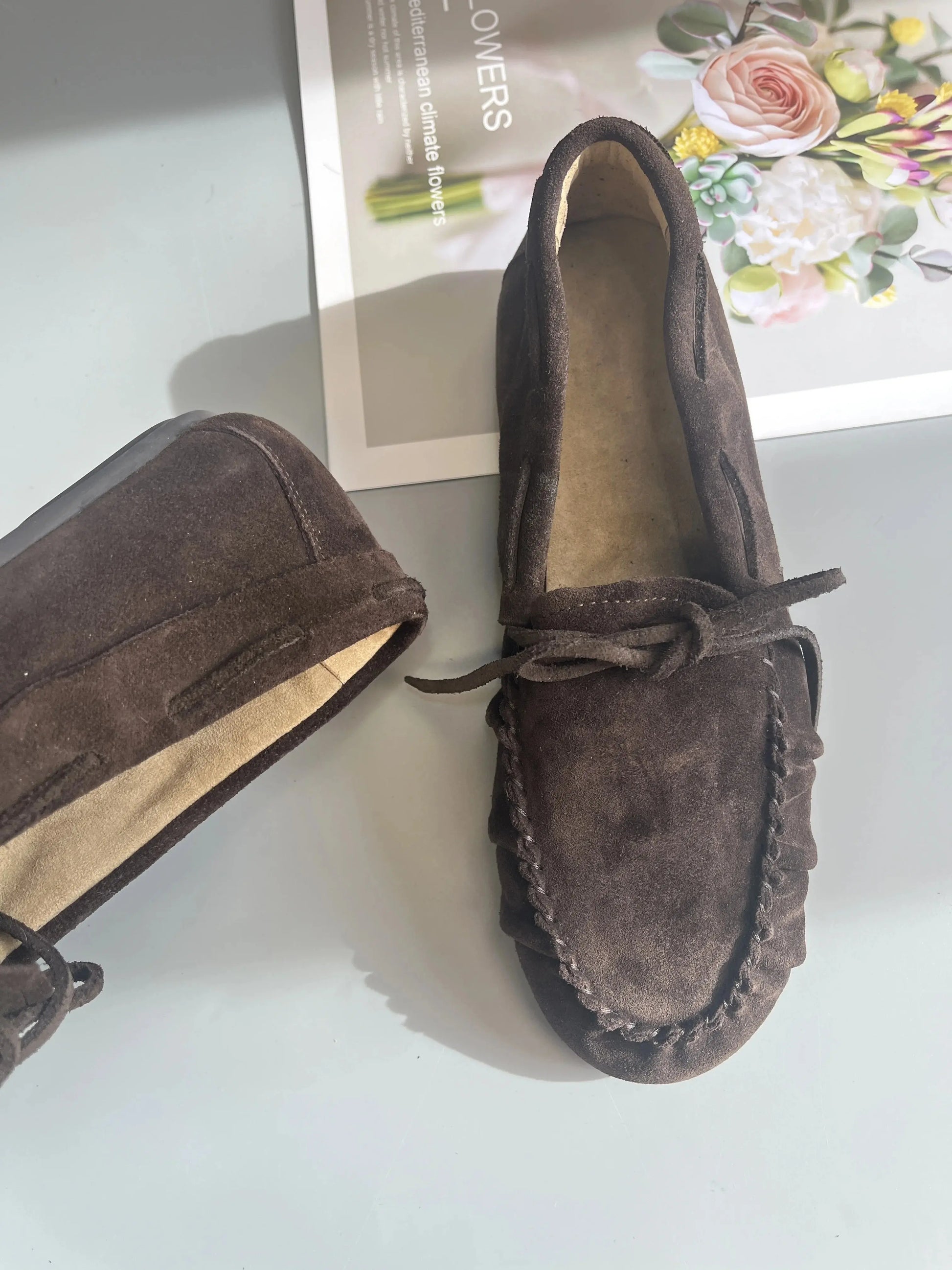 Women's Cowhide Laced Up Loafers Pleated Horse Hair Leopard Print Durable Loafer Stylist Concise Versatile Commuter Single Shoes - Jungle Line