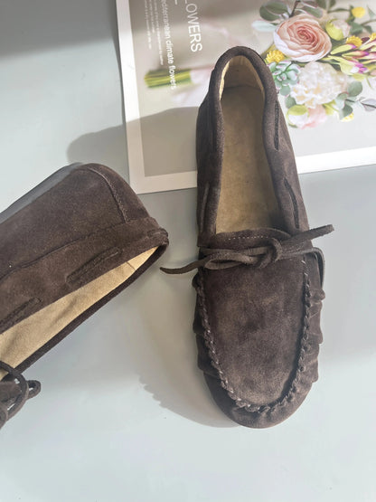 Women's Cowhide Laced Up Loafers Pleated Horse Hair Leopard Print Durable Loafer Stylist Concise Versatile Commuter Single Shoes - Jungle Line